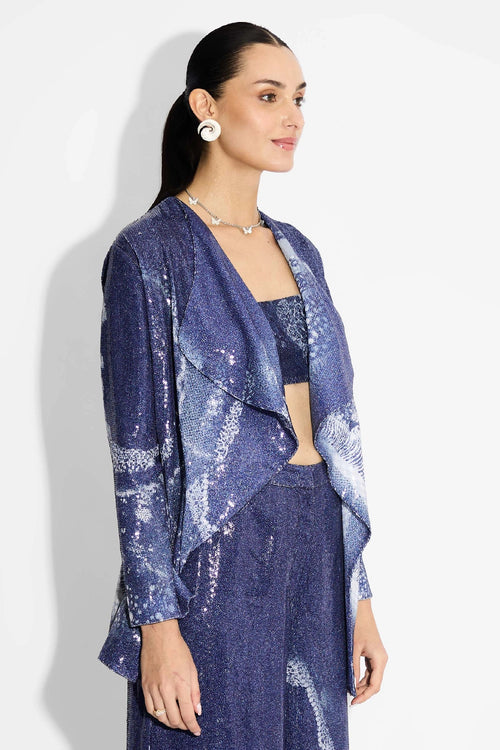 Amorphous Blue Lapel Sequin Jacket