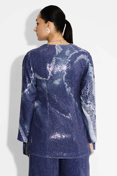 Amorphous Blue Lapel Sequin Jacket