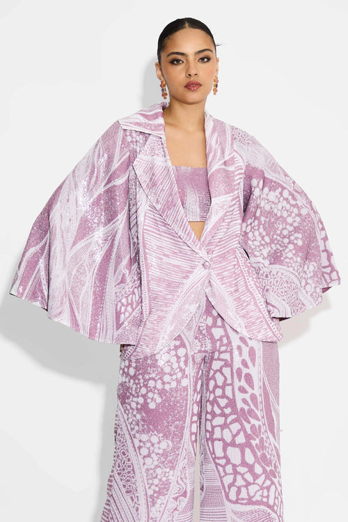 Amorphous Dusty Purple Sequence Cape Style Jacket