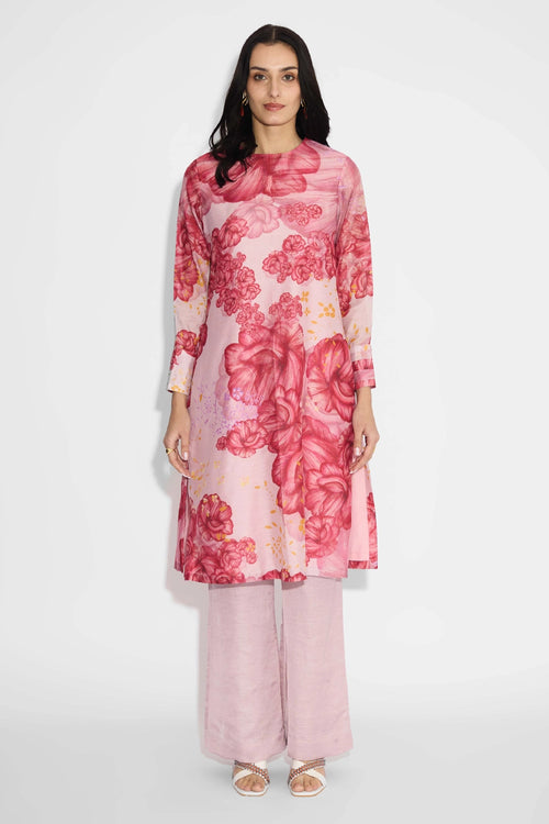 Pink Floral Straight Kurta