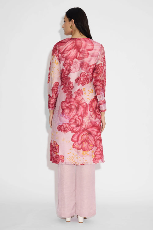 Pink Floral Straight Kurta