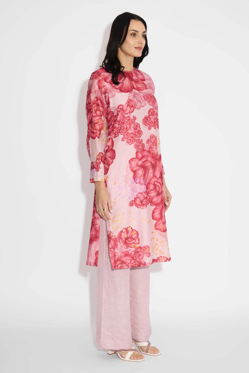 Pink Floral Straight Kurta