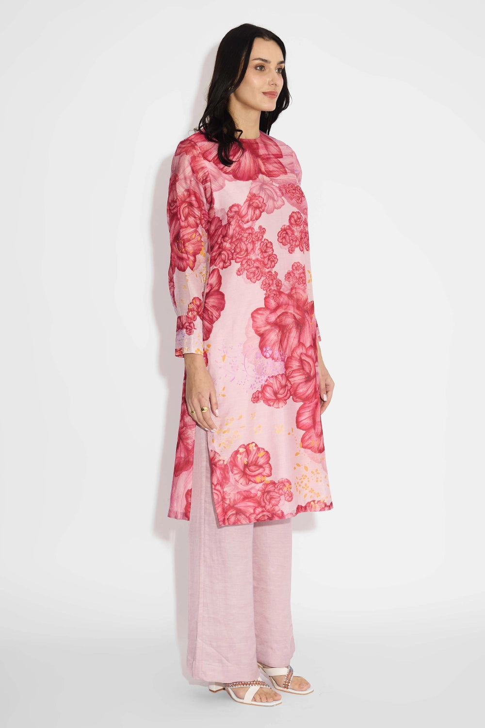 Pink Floral Straight Kurta