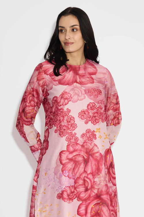 Pink Floral Straight Kurta