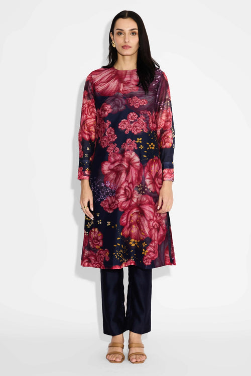 Blue Floral Straight Kurta