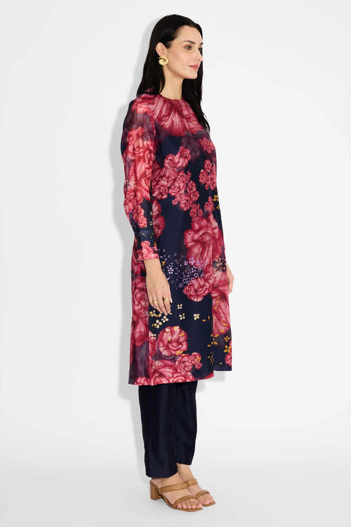 Blue Floral Straight Kurta
