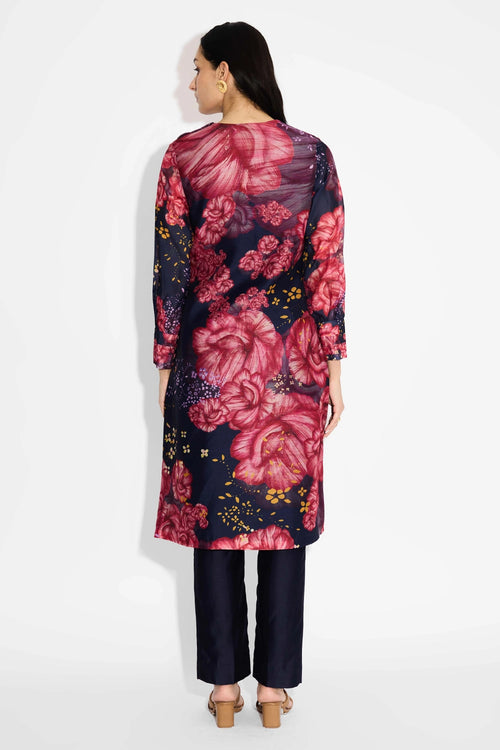 Blue Floral Straight Kurta