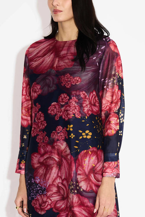 Blue Floral Straight Kurta