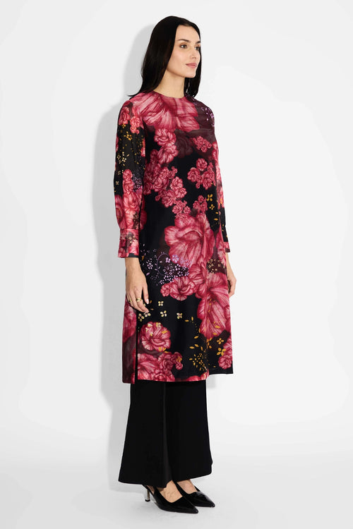 Black Floral Straight Kurta