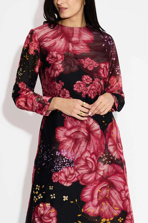 Black Floral Straight Kurta