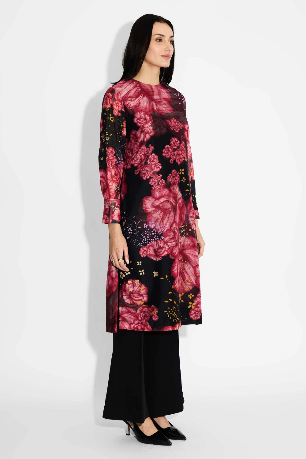 Black Floral Straight Kurta