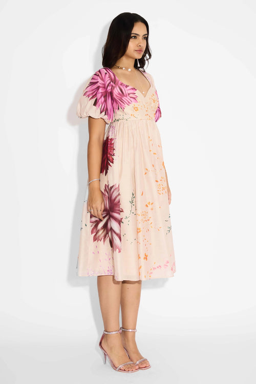 Beige Floral Dress