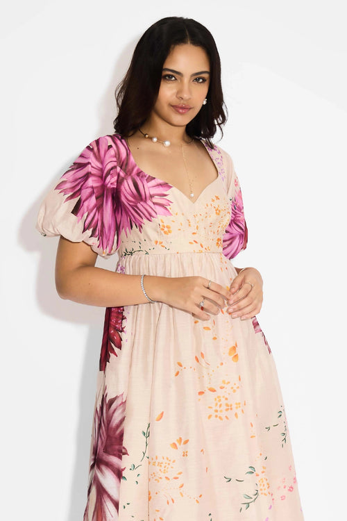 Beige Floral Dress