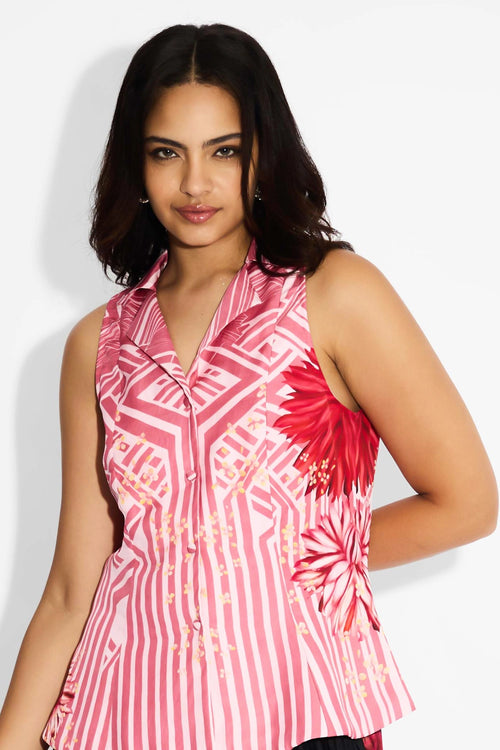 Pink Stripe Notch Vest