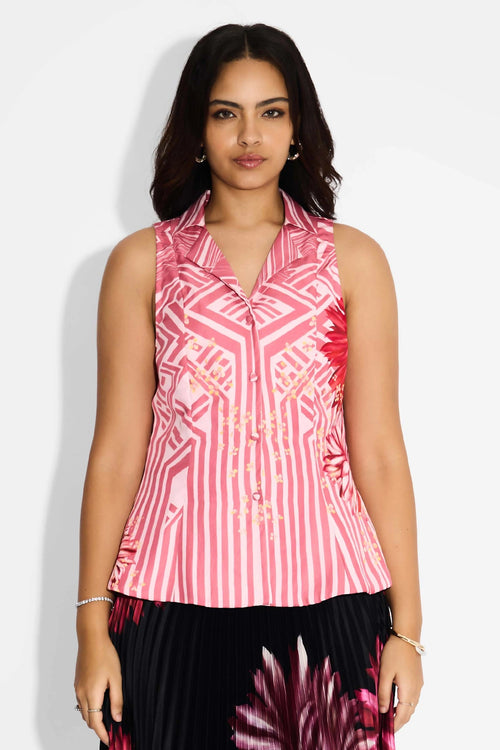 Pink Stripe Notch Vest