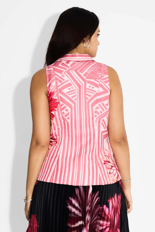 Pink Stripe Notch Vest