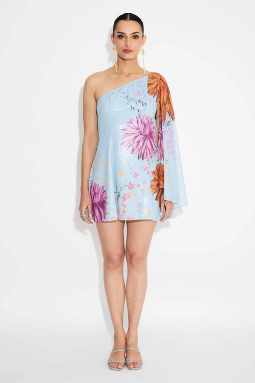 Floral One Shoulder Sequin Dress