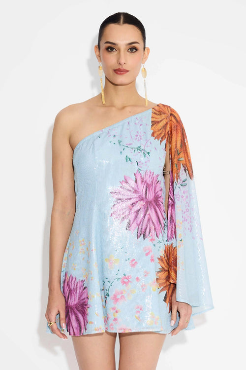 Floral One Shoulder Sequin Dress