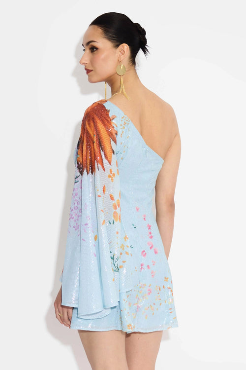 Floral One Shoulder Sequin Dress