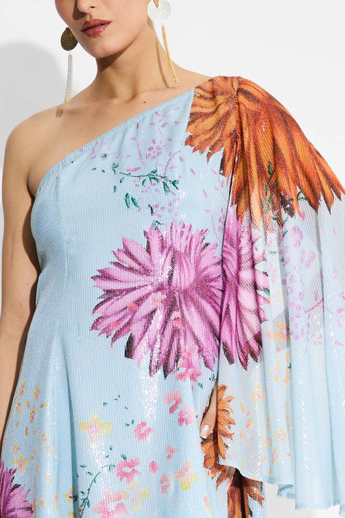 Floral One Shoulder Sequin Dress