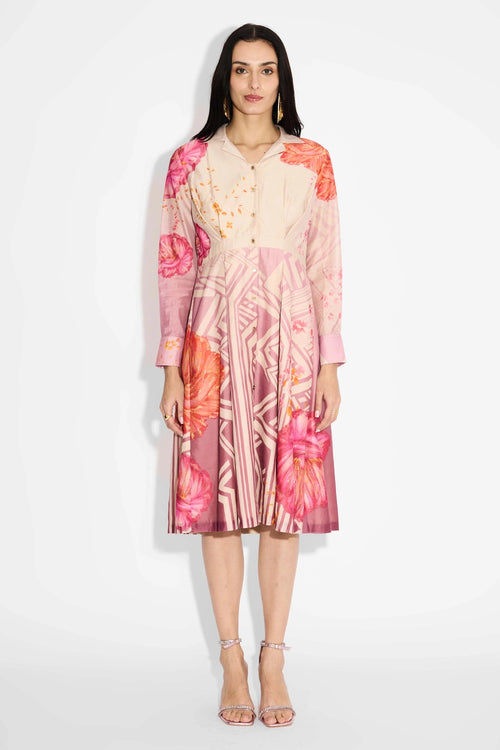 Ombre Floral Pleat Dress