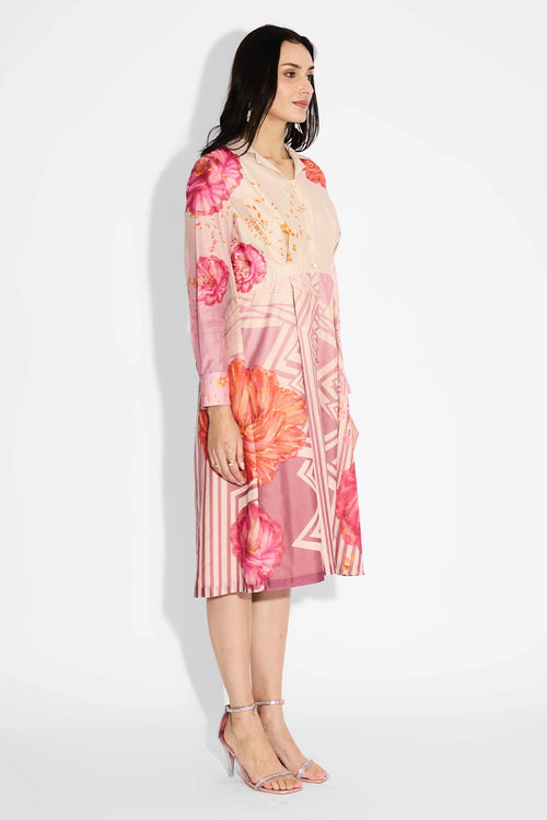 Ombre Floral Pleat Dress