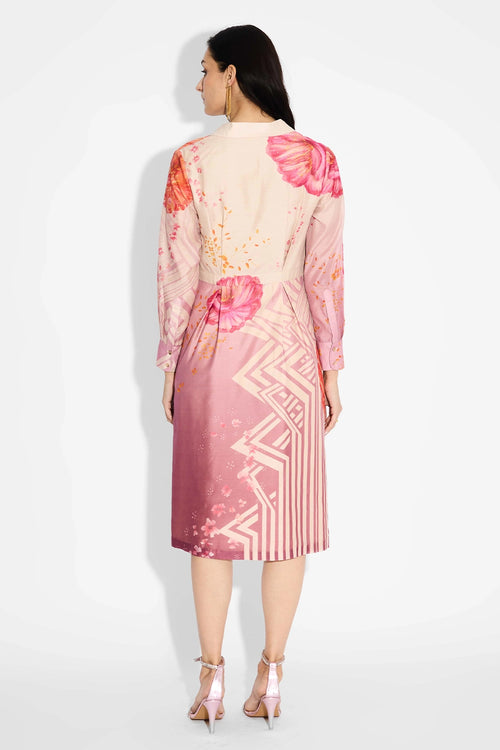 Ombre Floral Pleat Dress