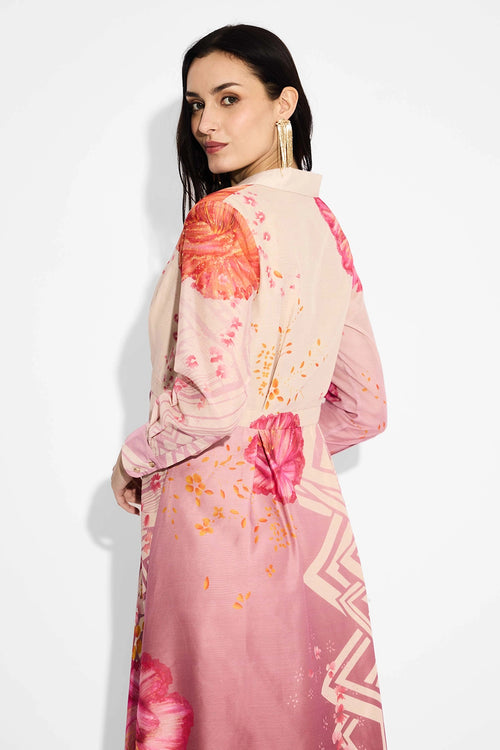 Ombre Floral Pleat Dress