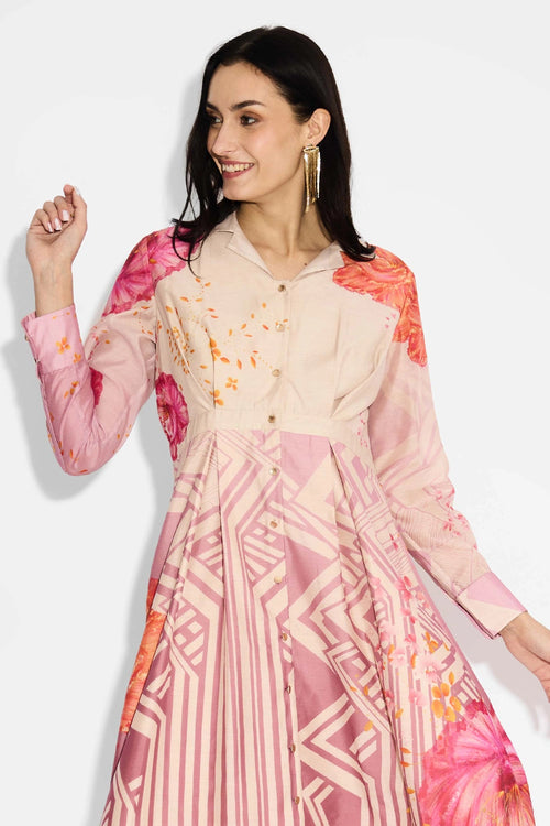 Ombre Floral Pleat Dress