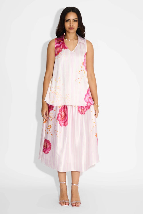 Stripes Floral Top And Skirt Set