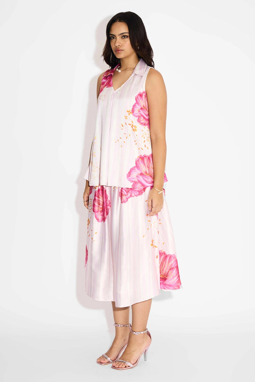 Stripes Floral Top And Skirt Set