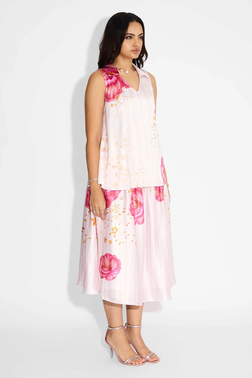 Stripes Floral Top And Skirt Set