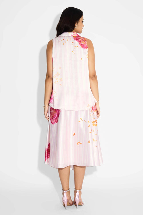 Stripes Floral Top And Skirt Set