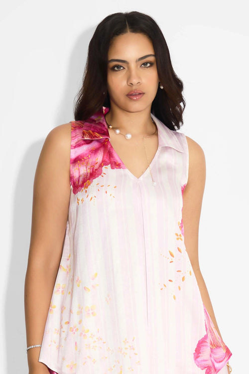 Stripes Floral Top And Skirt Set