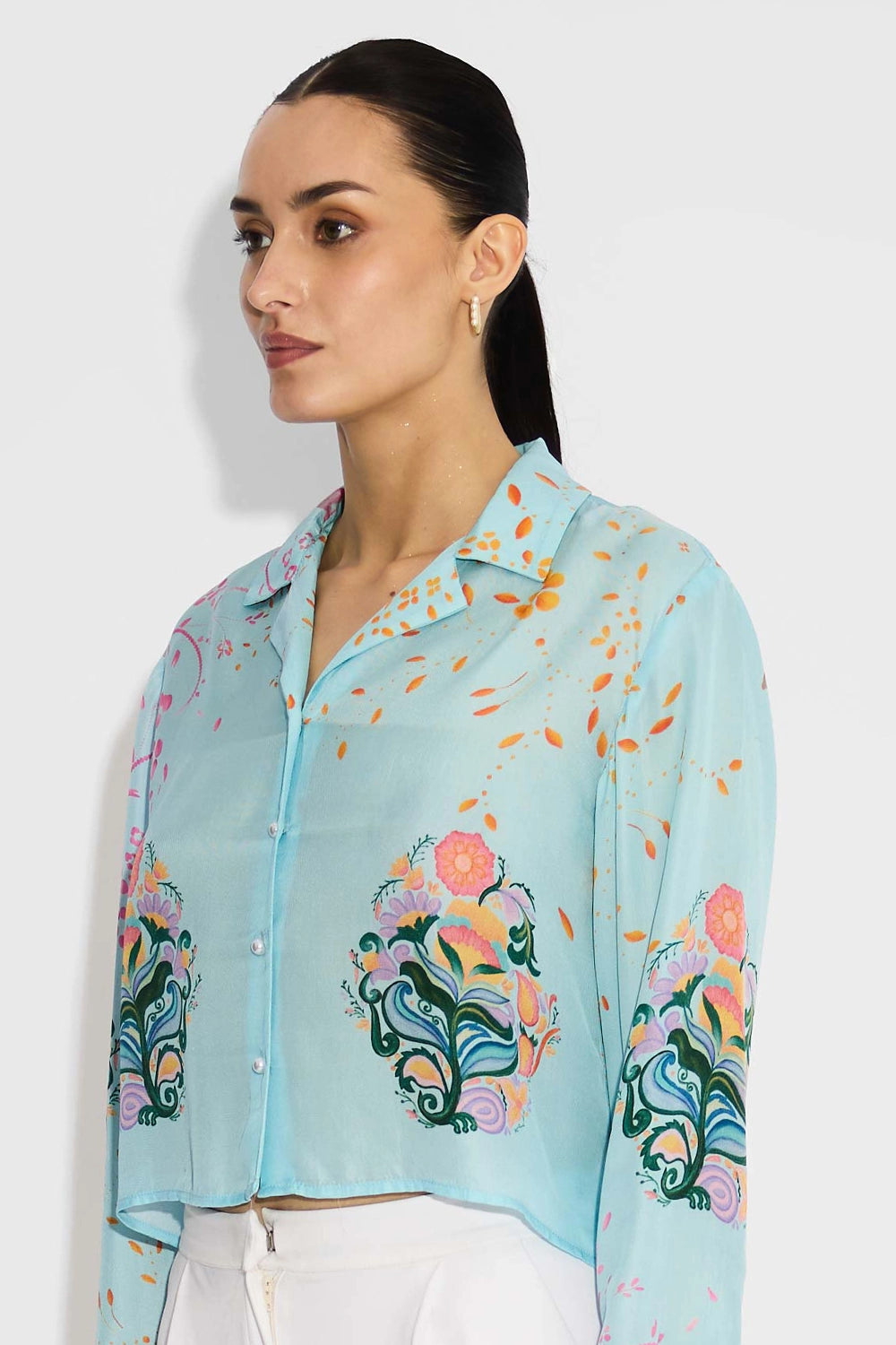Blue Floral Crop Shirt