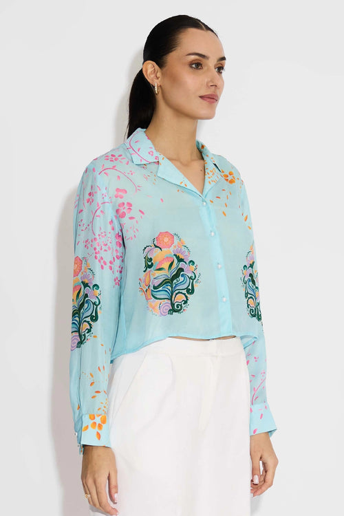 Blue Floral Crop Shirt