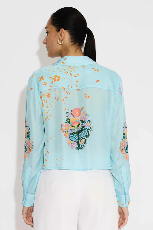Blue Floral Crop Shirt