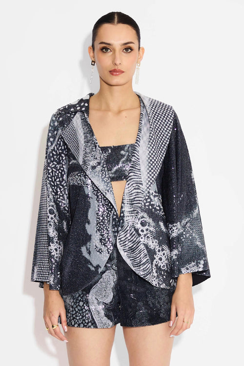 Black Amorphous Sequins Cape Jacket