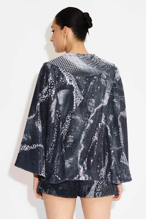 Black Amorphous Sequins Cape Jacket