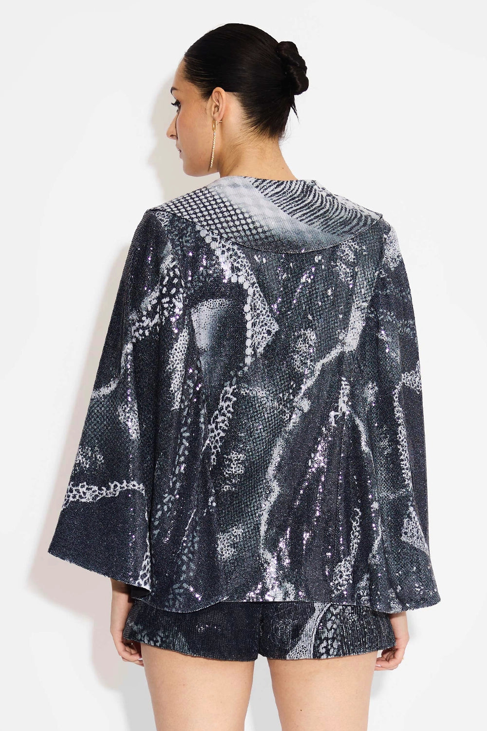 Black Amorphous Sequins Cape Jacket