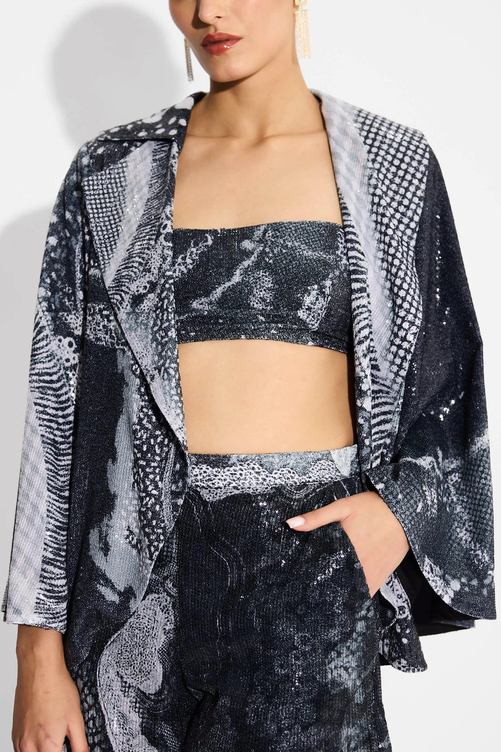 Black Amorphous Sequins Cape Jacket