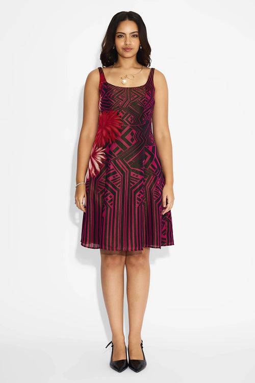 Black & Pink Stripe Floral Dress