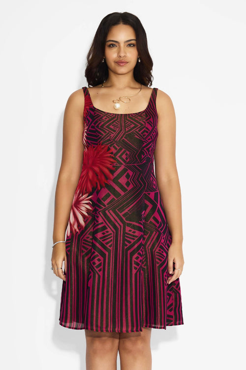 Black & Pink Stripe Floral Dress