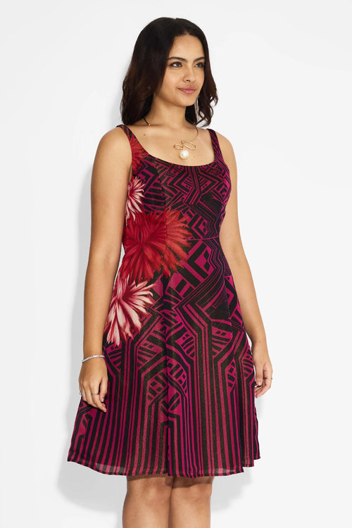 Black & Pink Stripe Floral Dress