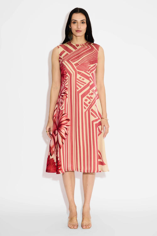 Floral Beige Stripe Dress