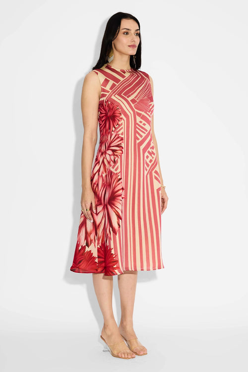 Floral Beige Stripe Dress
