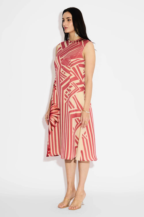 Floral Beige Stripe Dress