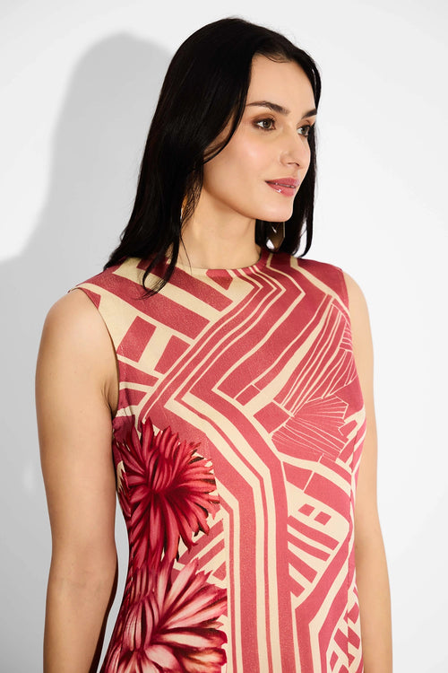 Floral Beige Stripe Dress