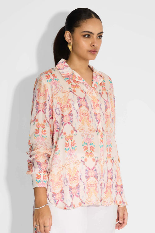 Pink High Low Floral Shirt