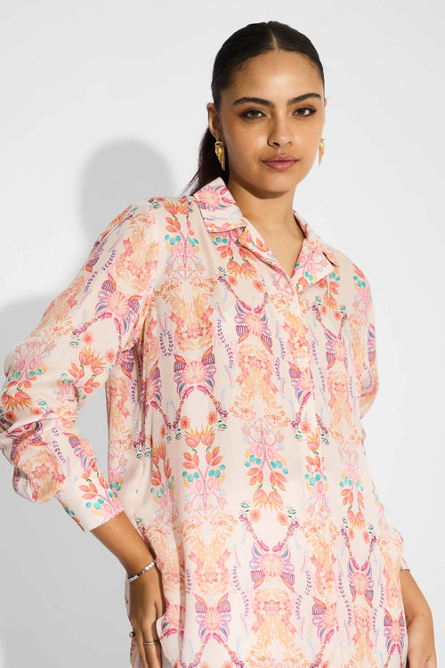 Pink High Low Floral Shirt